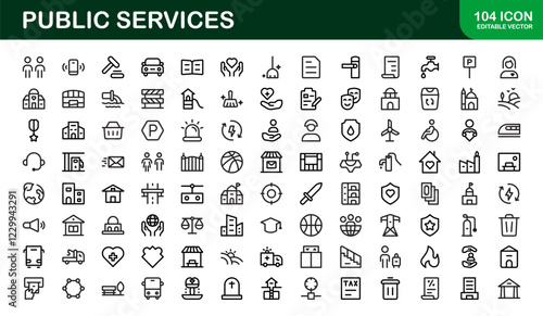Public Services Icons. Scalable Outline Graphics for Civic, Infrastructure, and Community Service Applications