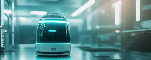 Futuristic emergency capsule featuring glowing LED lights in a sleek, high-tech environment photo