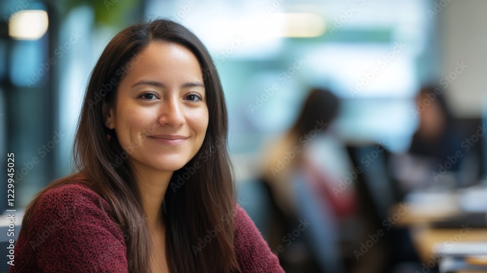 Hispanic Woman at Work as Software Developer in Modern Office Hispanic Woman at Work as Software Developer in Modern Office
