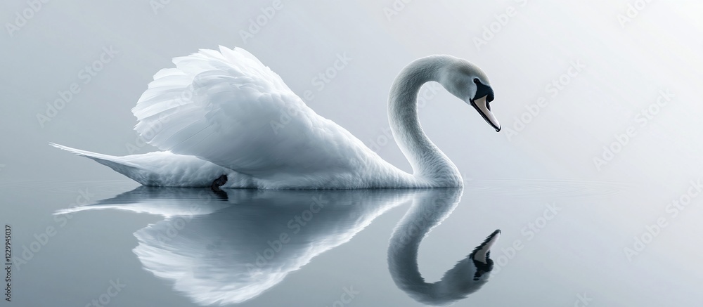 Obraz premium Serene Swan Reflection: A Graceful Moment in Tranquil Waters