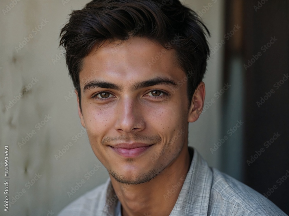 Obraz premium Attractive young man with deep eyes and a confident yet gentle expression