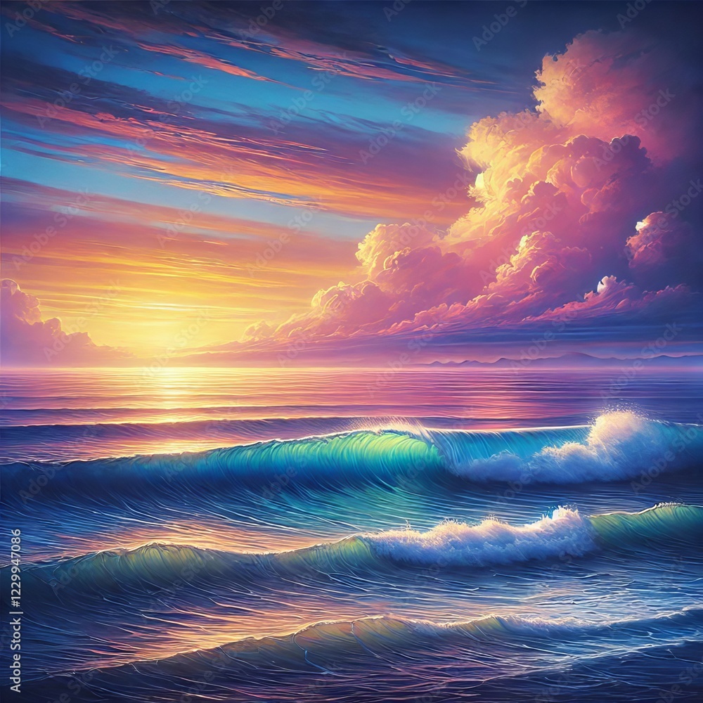 Obraz premium The image depicts a serene seascape at sunrise or sunset 