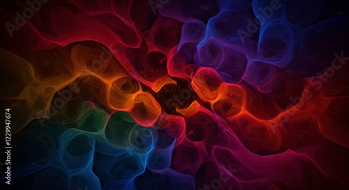 Abstract Colorful Nebula: A mesmerizing abstract image featuring vibrant, swirling colors reminiscent of a nebula. Rich hues of red, orange, blue, and green blend seamlessly.