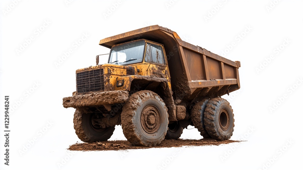 Fototapeta premium Muddy Off-Road Dump Truck on White Background