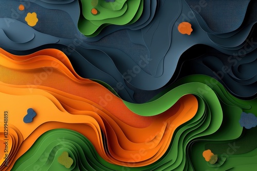 This artistic image showcases an abstract layered design with organic textures, featuring flowing colors and shapes that evoke a sense of nature, depth, and fluidity in a modern aesthetic.