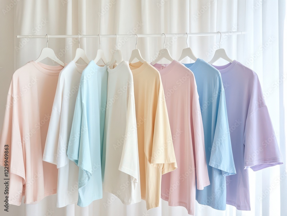 Pastel fashion collection studio showcase clothing display soft lighting close-up view dreamy style Pastel fashion collection studio showcase clothing display soft lighting close-up view dreamy style