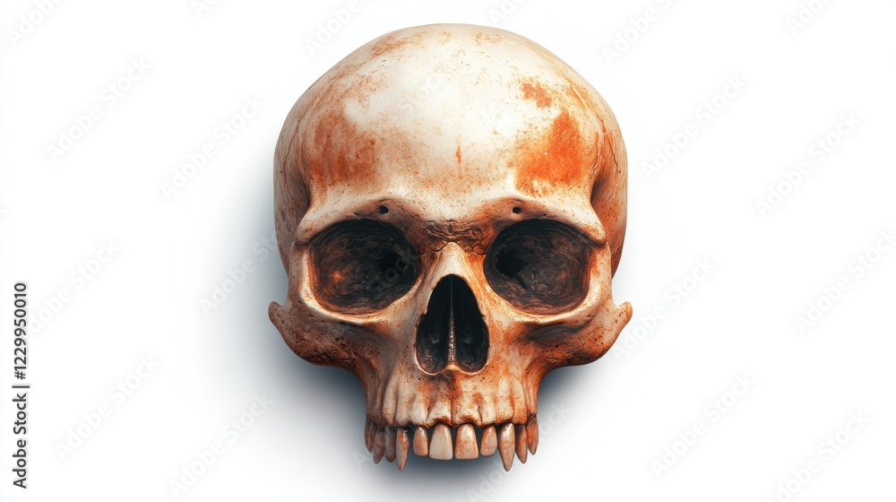 Fototapeta premium A realistic depiction of a skull with intricate details, showcasing textures and colors, This image can be utilized in educational materials, medical illustrations, and artistic projects,
