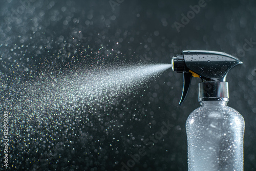 close up of spray bottle releasing fine mist, creating refreshing effect