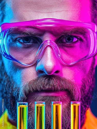 Neon Eyewear Safety Glasses with Graphic Design in Vision Care Concept photo