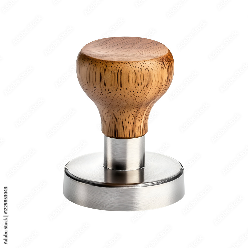 Wooden and steel coffee tamper isolated on transparent or white background, png Wooden and steel coffee tamper isolated on transparent or white background, png