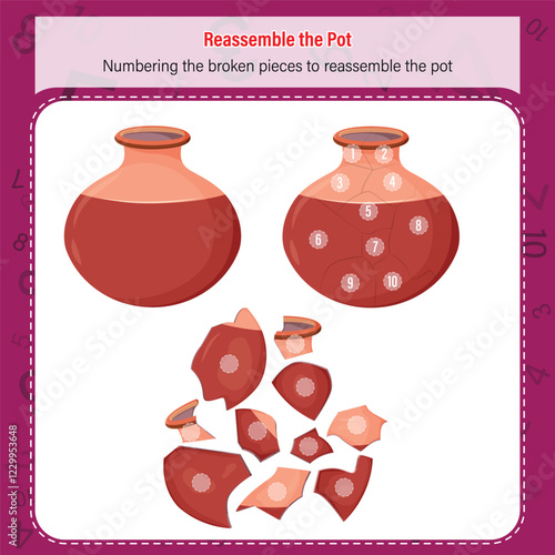 Identify the correct shape of the soil pot's broken pieces and number them from 1-10
