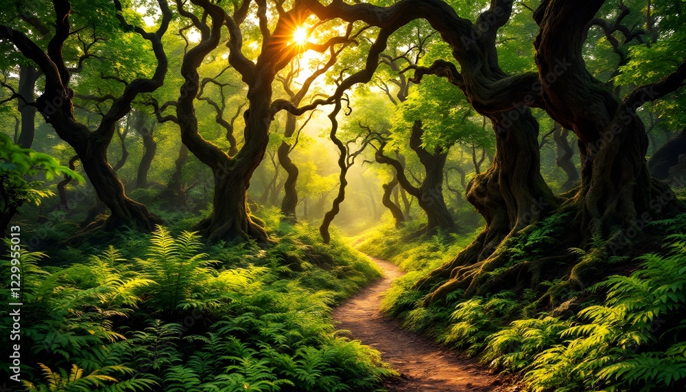 Fototapeta premium Sunlit Forest Path Magical Nature Scene Photography