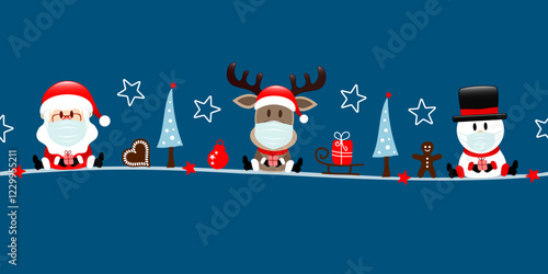 Banner Weihnachtsmann Rentier Und Schneemann Maske Icons Dunkelblau