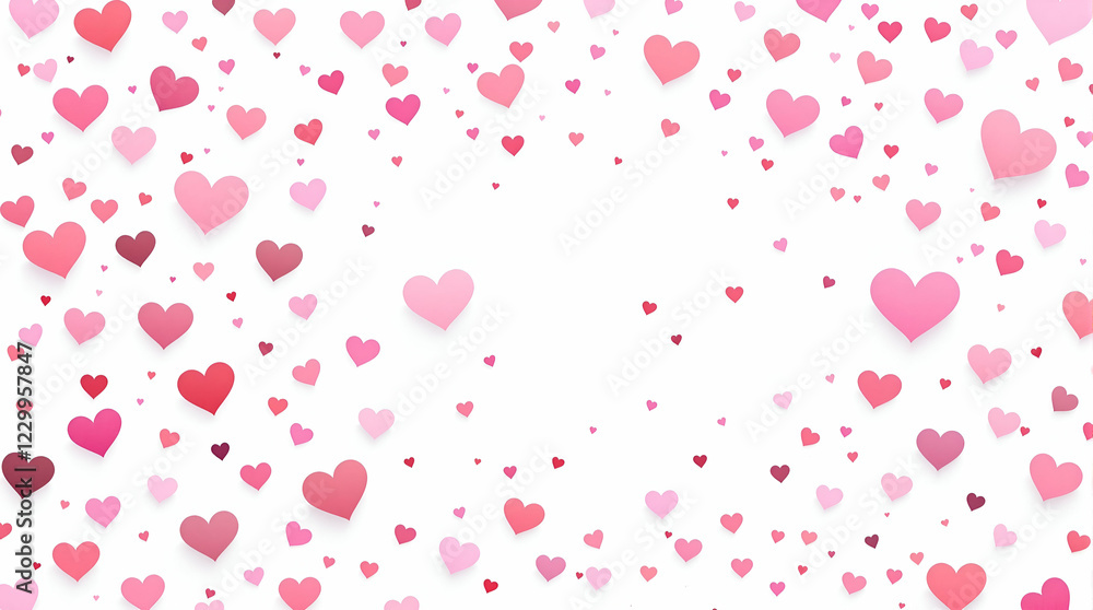 Minimalist Valentine's Day Background with Scattered Pink and Red Heart Shapes - Ideal for Romantic Illustrations, Digital Art, and Festive Designs Minimalist Valentine's Day Background with Scattered Pink and Red Heart Shapes - Ideal for Romantic Illustrations, Digital Art, and Festive Designs