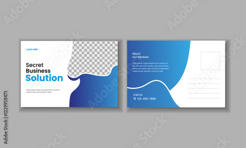 Corporate vector post card design template with abstract shape,