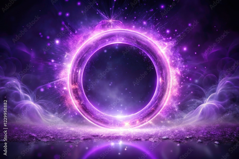 Obraz premium Mystical purple ring radiates vibrant light and cosmic energy, a breathtaking fantasy art piece showcasing spiritual power.