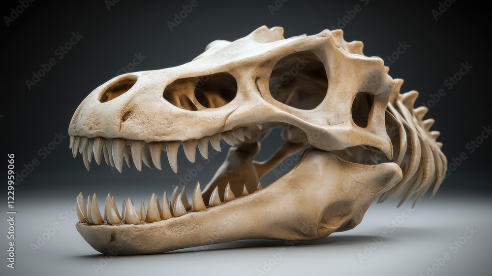 A detailed, realistic dinosaur skull model showcasing intricate bone structures, Ideal for educational materials, museum displays, or creative projects related to paleontology and ancient life, A detailed, realistic dinosaur skull model showcasing intricate bone structures, Ideal for educational materials, museum displays, or creative projects related to paleontology and ancient life,