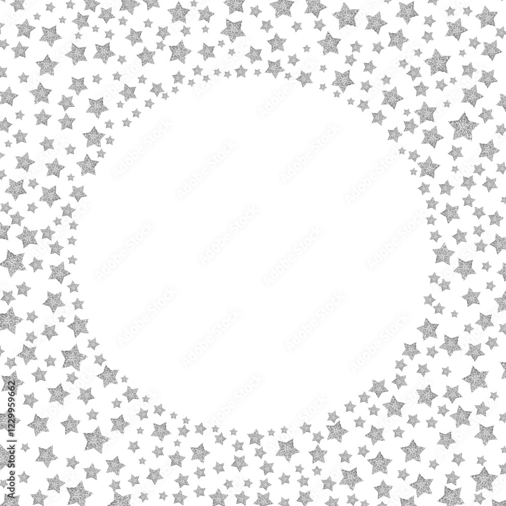 A pattern of small silver stars arranged in a circle with stars denser at the edges and more spaced out in the center, forming a decorative border with a transparent center. Pattern of Small Silver
A pattern of small silver stars arranged in a circle with stars denser at the edges and more spaced out in the center, forming a decorative border with a transparent center. Pattern of Small Silver