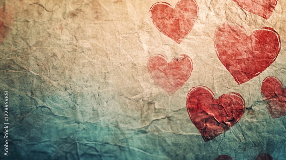Fototapeta premium Softly Drawn Heart Patterns on Textured Paper Romantic Background
