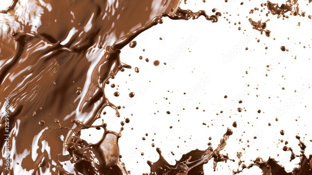 Obraz premium Dynamic brown colored coffee liquid splash with droplets isolated on white background