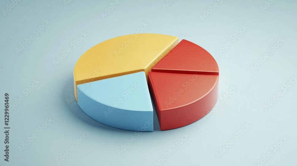 Fototapeta premium A modern pie chart with colorful slices set on a light gradient background, with slight D effects and reflections for a polished financial aesthetic