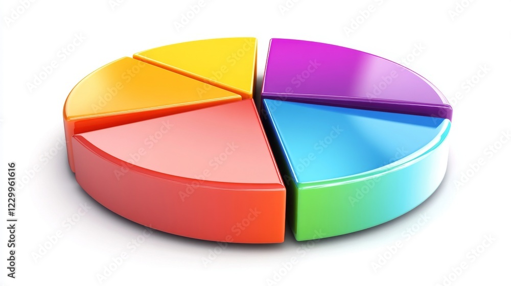 Fototapeta premium A modern pie chart with vibrant colors and clean, divided segments, set against a white background for a sharp, minimalist look