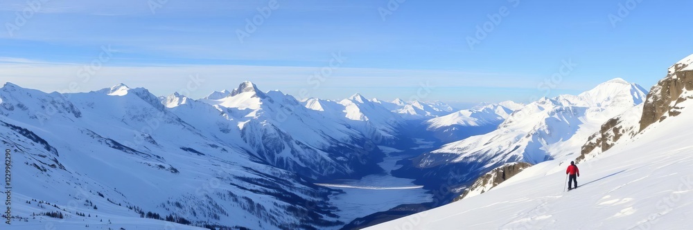 Obraz premium Snow-covered alps stretching endlessly towards the horizon under a clear blue winter sky, skiing, wilderness, winter