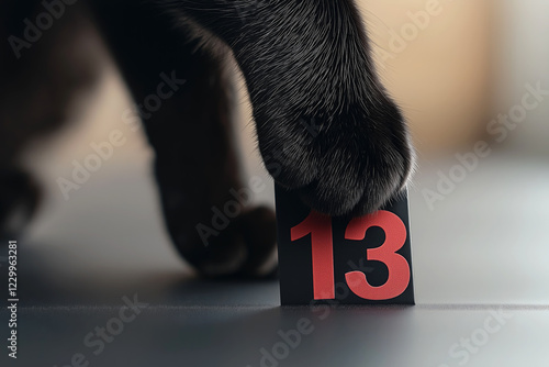 Black cat's paw holding card with number 13