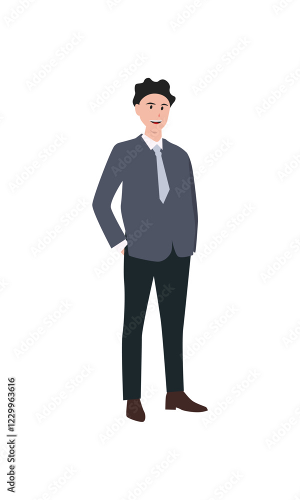 Businessman character illustration isolated on white. Businessman pose while standing Businessman character illustration isolated on white. Businessman pose while standing