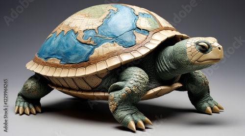 Artistic turtle sculpture with detailed world map for International Mother Earth Day
