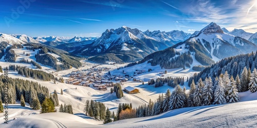 Snow-covered slopes of Grossarl and Unterberg skiing region in Austria, Austrian Alps photo