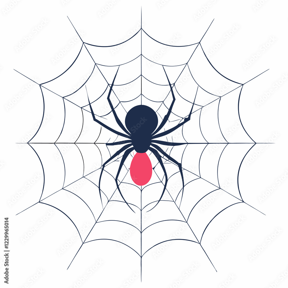 Obraz premium A black spider in the center of the web with a red cross 