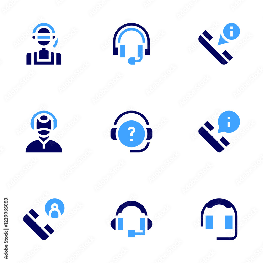 Call center icon set. Bold style. Duotone colors. call center agent, call center, customer service, headphones, customer support, headset Call center icon set. Bold style. Duotone colors. call center agent, call center, customer service, headphones, customer support, headset