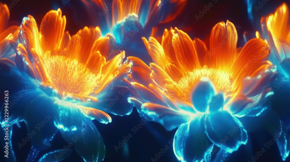 Obraz premium Vibrant Neon Flowers Glowing In Darkness