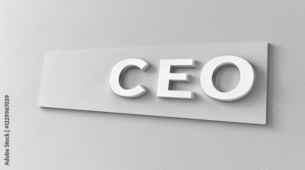 A sleek and modern nameplate displaying CEO on a clean white surface. A sleek and modern nameplate displaying CEO on a clean white surface.