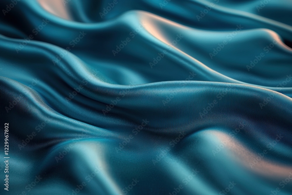 Fototapeta premium Flowing Teal Silk Fabric Drapes Background Texture Design