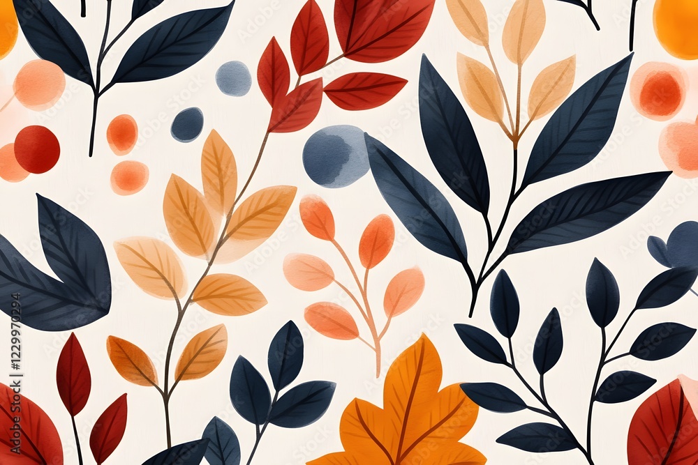 A vibrant pattern featuring colorful leaves and circular shapes on a light background, evoking a natural and artistic ambiance. A vibrant pattern featuring colorful leaves and circular shapes on a light background, evoking a natural and artistic ambiance.