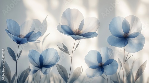 Delicate blue flowers in soft lighting floral art minimalist design calm atmosphere close-up view