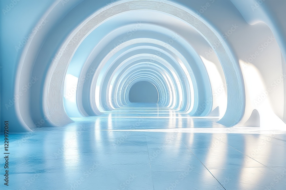 3D render of a white abstract background with a tunnel of arches for product presentation, modern and minimalistic design concept. 3D render of a white abstract background with a tunnel of arches for product presentation, modern and minimalistic design concept.