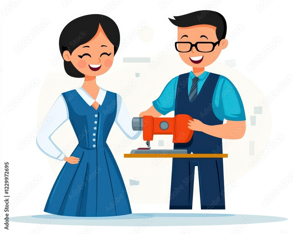 Happy Tailor and Seamstress Working Together in a Creative Studio Happy Tailor and Seamstress Working Together in a Creative Studio