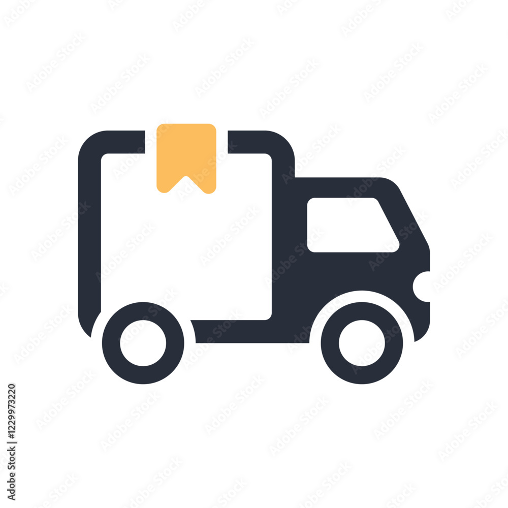 This is a minimalistic vector icon showcasing an ondemand delivery truck, highlighting a solid and clear design paired with a cargo tag, ideal for various applications and commercial uses This is a minimalistic vector icon showcasing an ondemand delivery truck, highlighting a solid and clear design paired with a cargo tag, ideal for various applications and commercial uses