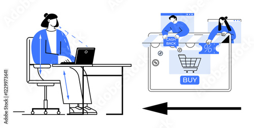 A person using a laptop to shop online with a focus on cashback rewards and discount offers. Ideal for e-commerce, customer engagement, retail marketing, digital promotions, online shopping tips