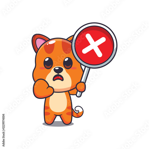 cat mascot cartoon character vector illustration with wrong sign.