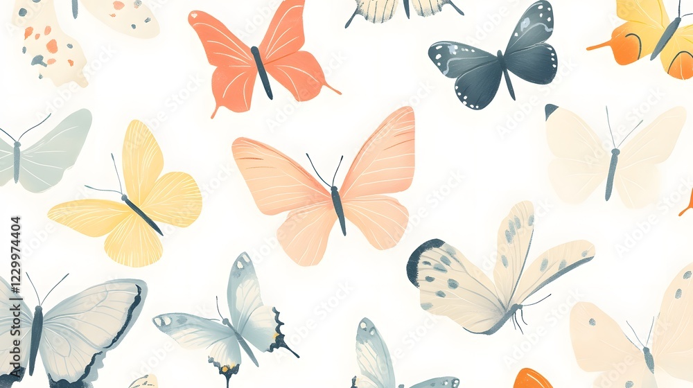 Obraz premium Delicate butterflies in various colors and patterns fluttering against a soft background