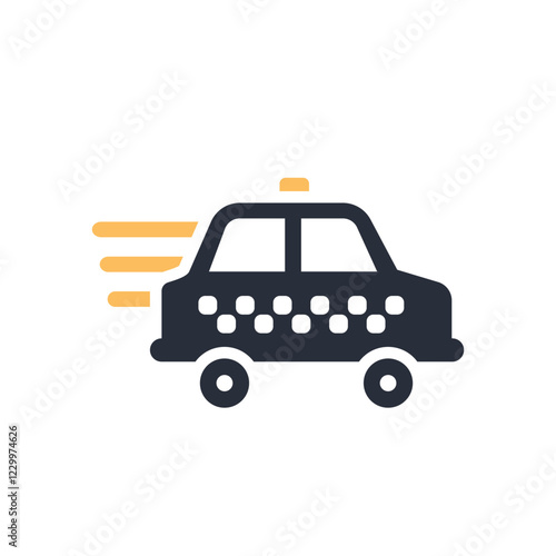 A stylish and sleek vector icon representing an efficient ondemand taxi service, effectively showcasing a moving taxi which is perfect for quick and convenient transportation in urban areas