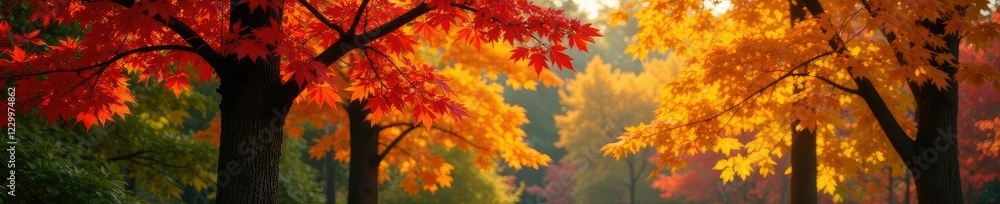 Colorful foliage on deciduous trees during autumn, leaves, trees, orange Colorful foliage on deciduous trees during autumn, leaves, trees, orange