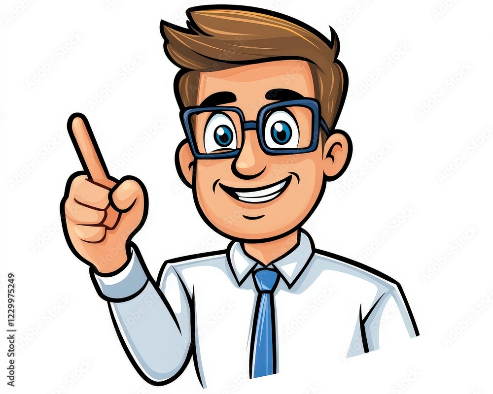Cheerful Businessman with Glasses Raising Finger to Make a Point Cheerful Businessman with Glasses Raising Finger to Make a Point