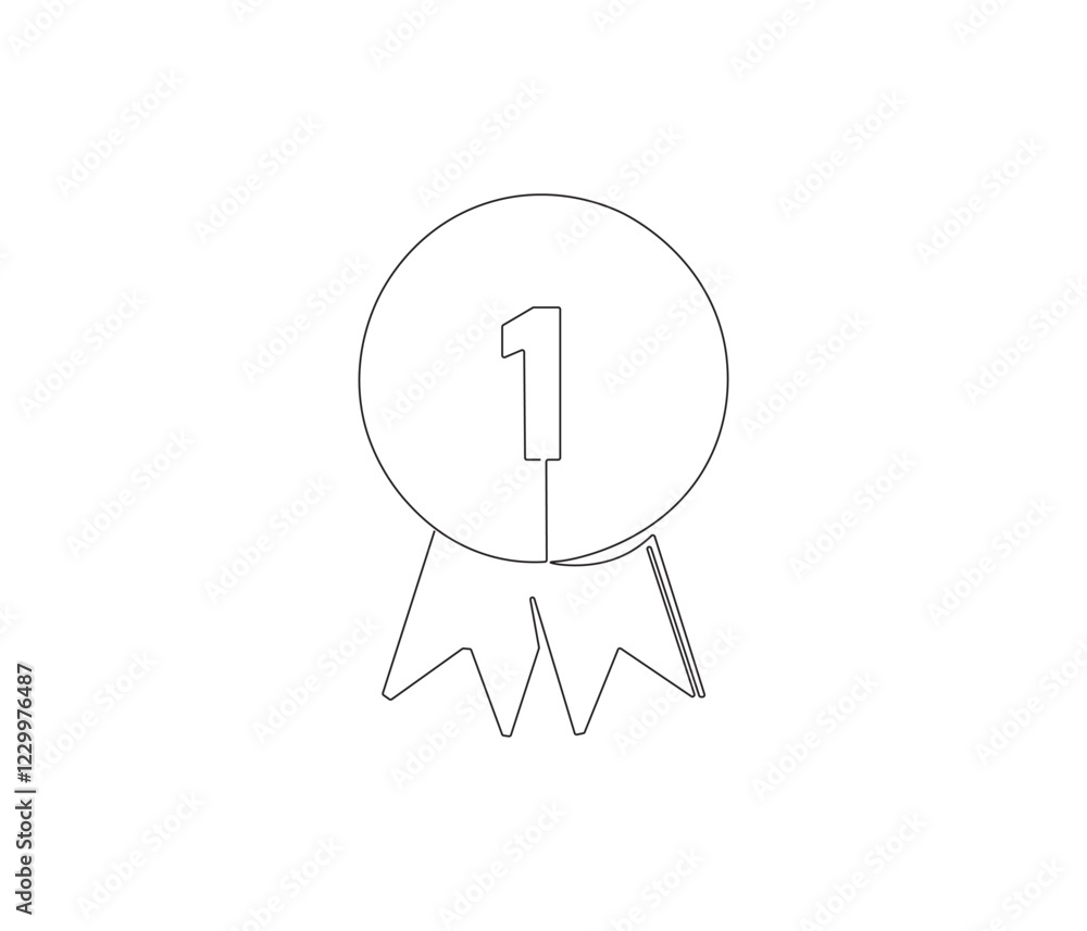 Winning badge in one continuous line drawing. Symbol of a winner. Award winning ribbon in simple linear style. Editable stroke. Doodle line illustration Winning badge in one continuous line drawing. Symbol of a winner. Award winning ribbon in simple linear style. Editable stroke. Doodle line illustration
