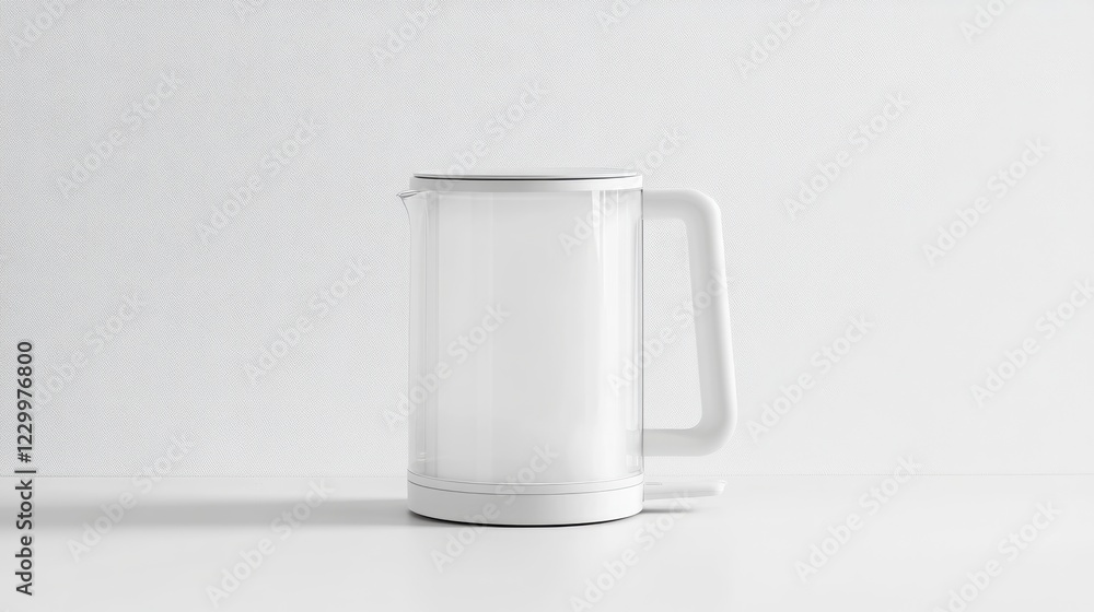 White electric kettle with a minimalist design on a pure white background. White electric kettle with a minimalist design on a pure white background.