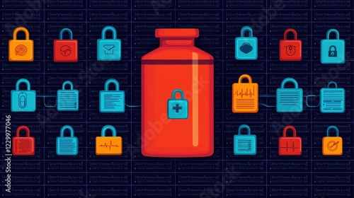 Wallpaper Mural Secure Medical Data Storage Concept with Locks and Medicine Bottle Torontodigital.ca